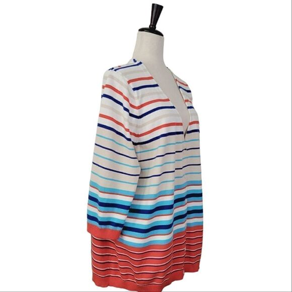 Liz Claiborne New York Multi Color Striped V-neck 3/4 Sleeve  Cardigan Size 2X - Picture 2 of 7